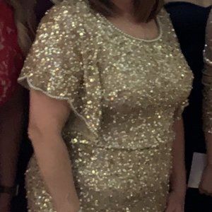 Adrianna Papell Sz14 Gold dress with Pearl accents